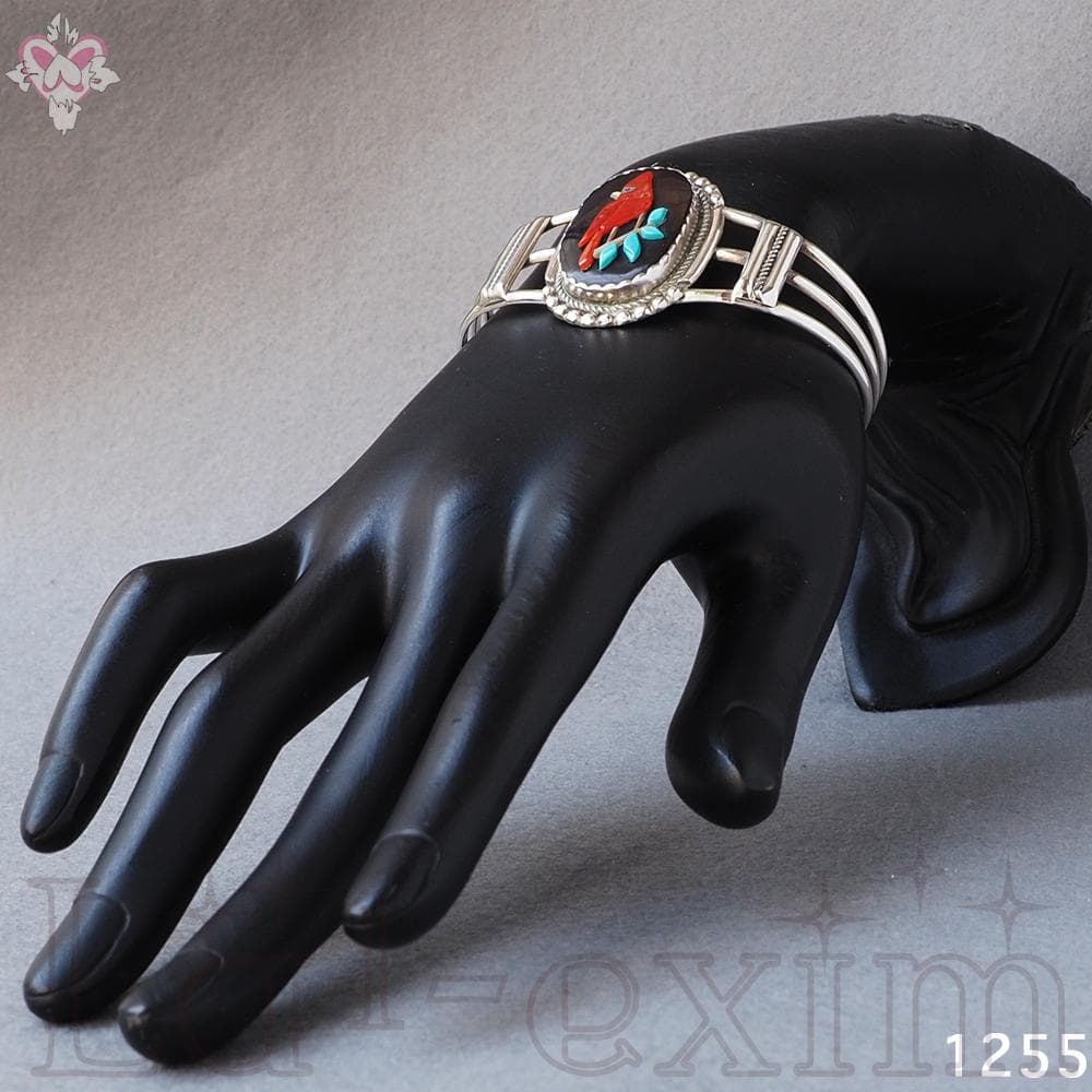 ターコイズ シルバー インディアンジュエリー インレイ ラッキー レッド バード