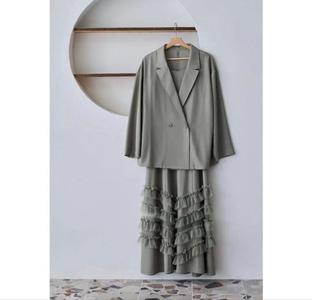 niana トランスペアレントヘムセットアップドレス　グレージュ