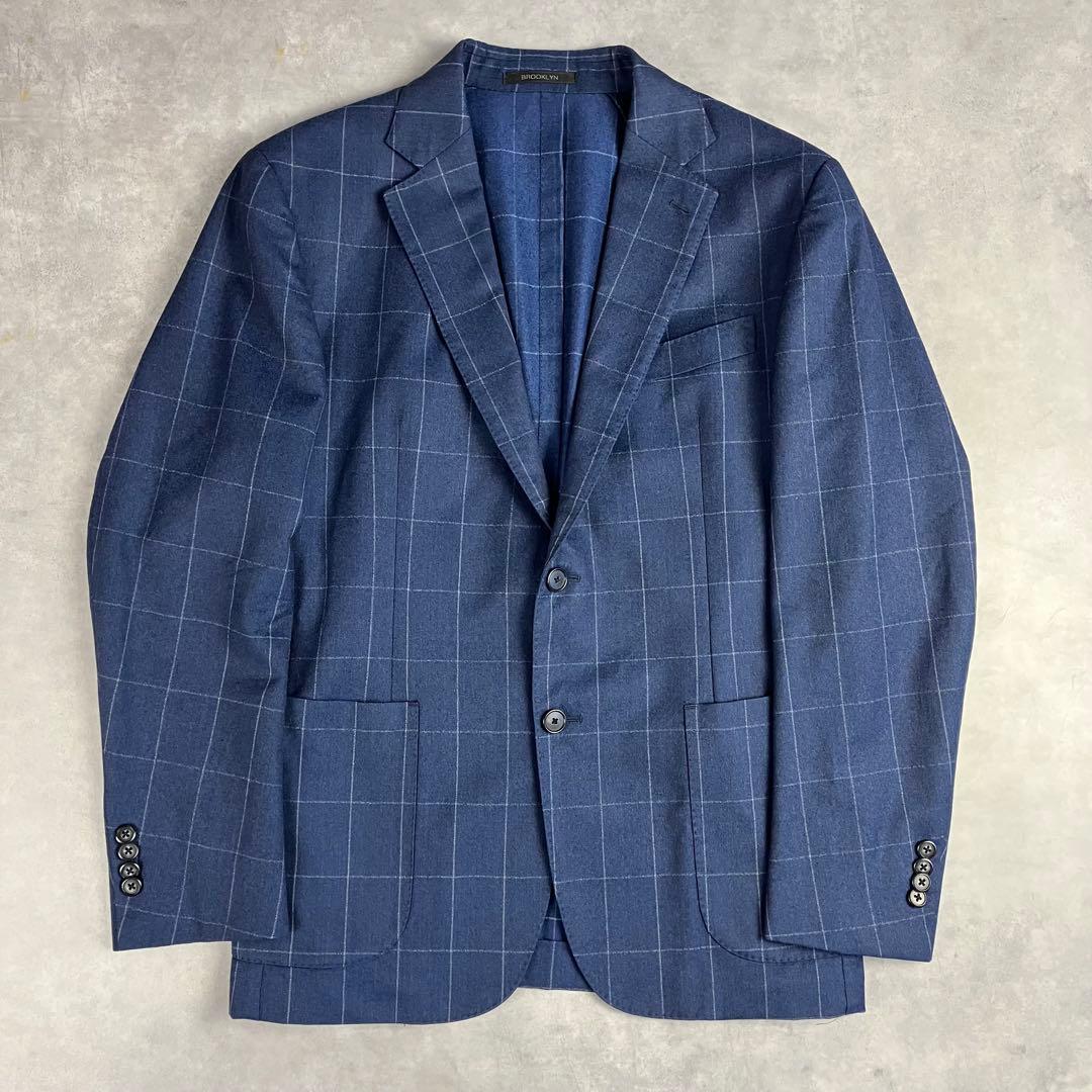 バーニーズニューヨーク テーラードジャケット 48 カノニコ生地 ウィンドウペン