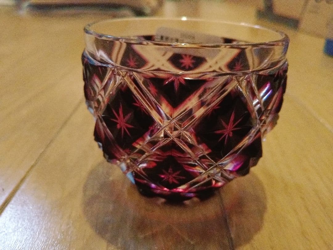 定価44000円鹿児島県薩摩切子二重被せぐい呑猪口一心（黒/金赤）