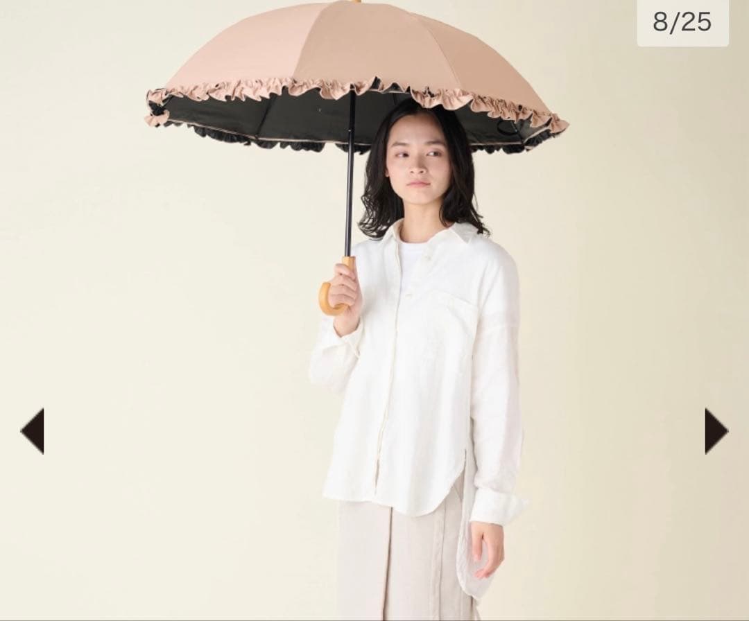 【サンバリア100】 2段 折りたたみ日傘 無地 ホワイト　フリル