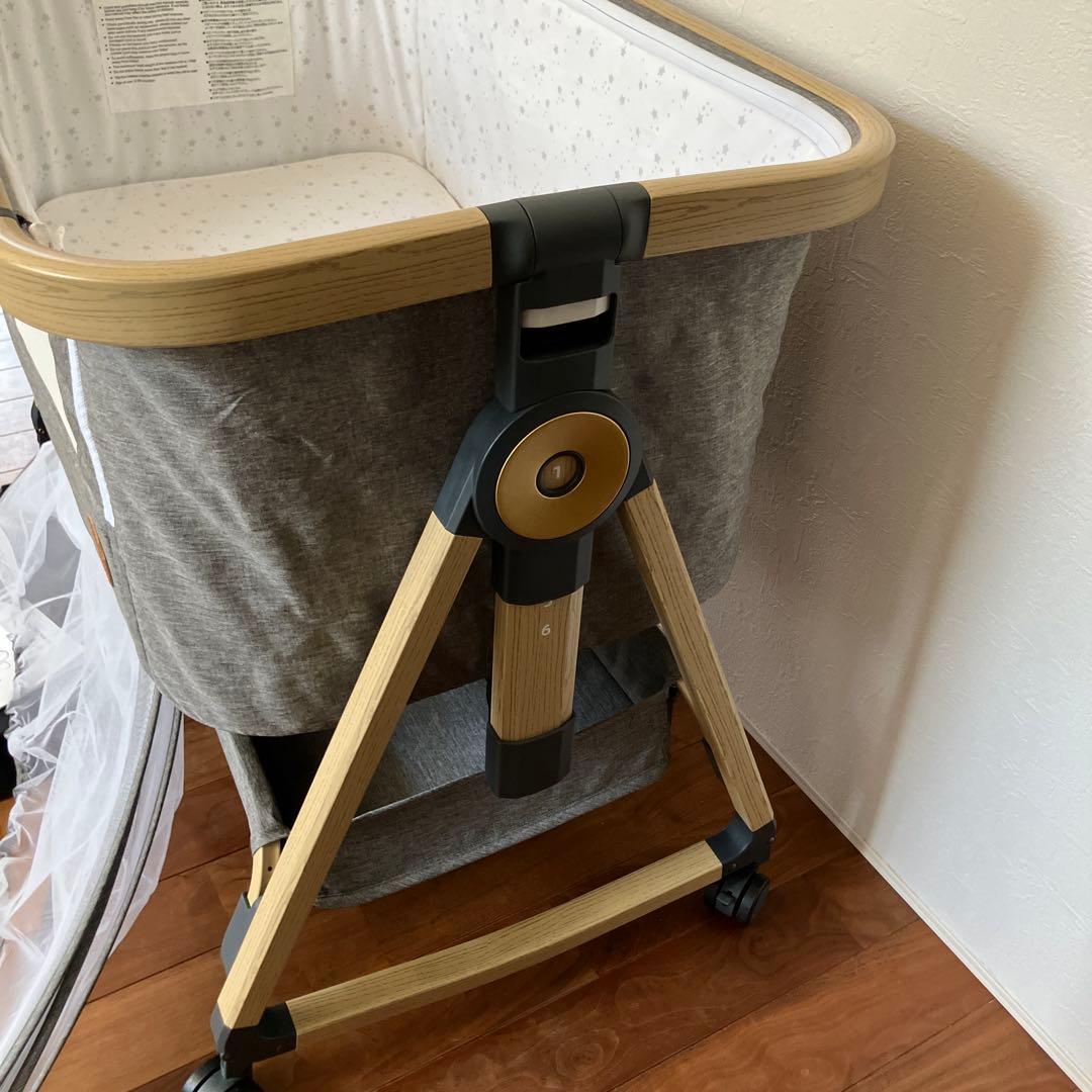 ベビーベッド　Maydolly グレー　折りたたみ　キャスター　ゆりかご　蚊帳