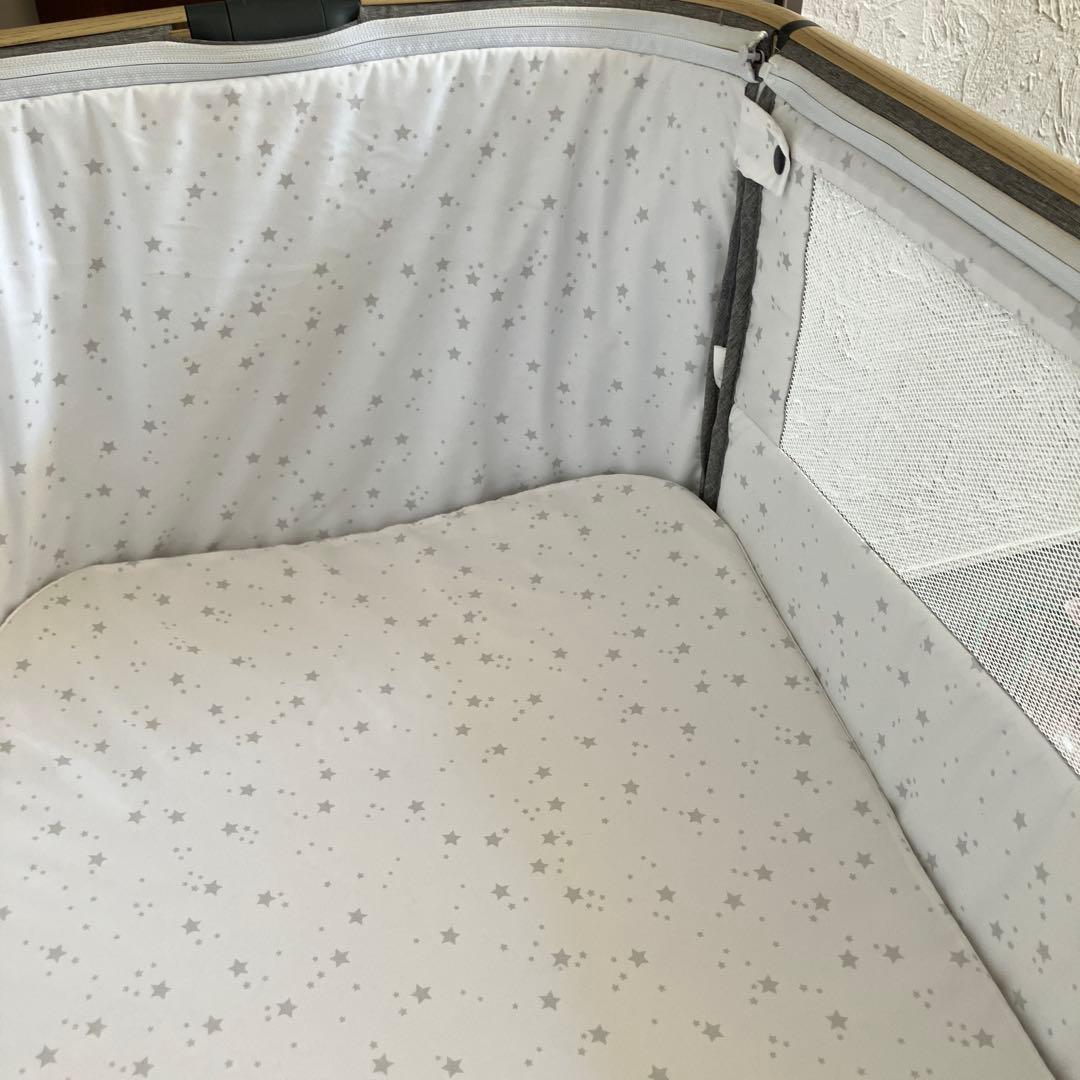 ベビーベッド　Maydolly グレー　折りたたみ　キャスター　ゆりかご　蚊帳