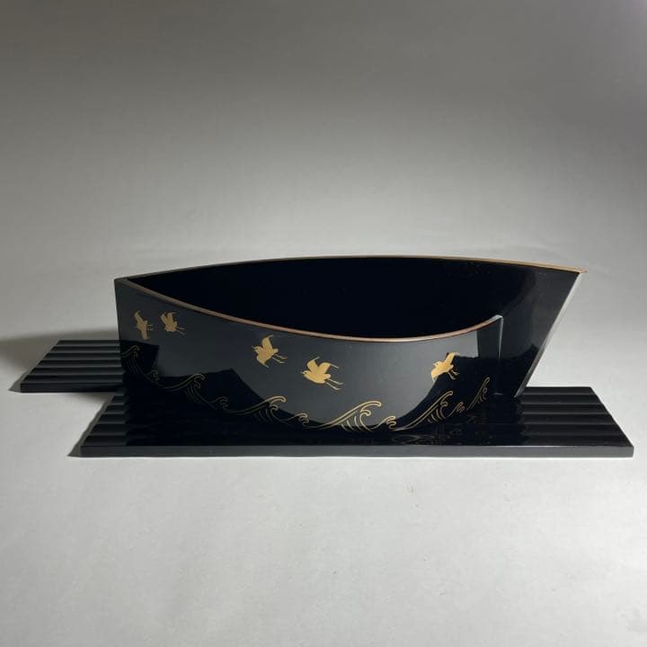 ◆輪島塗 花器 『輪島漆光堂謹製』波千鳥の図 本漆◆