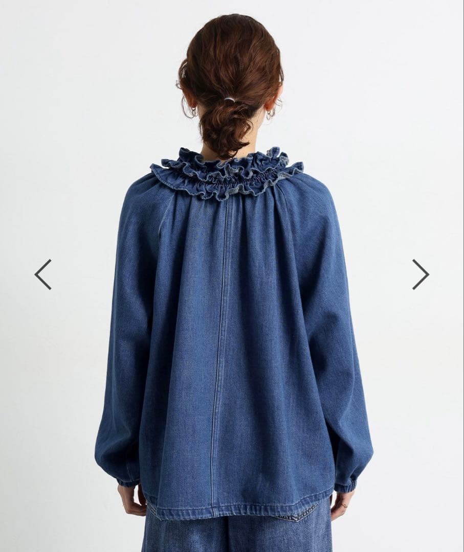 新品　スタディオクリップ フリルカラー甘織デニムシャツブルゾン ブルー