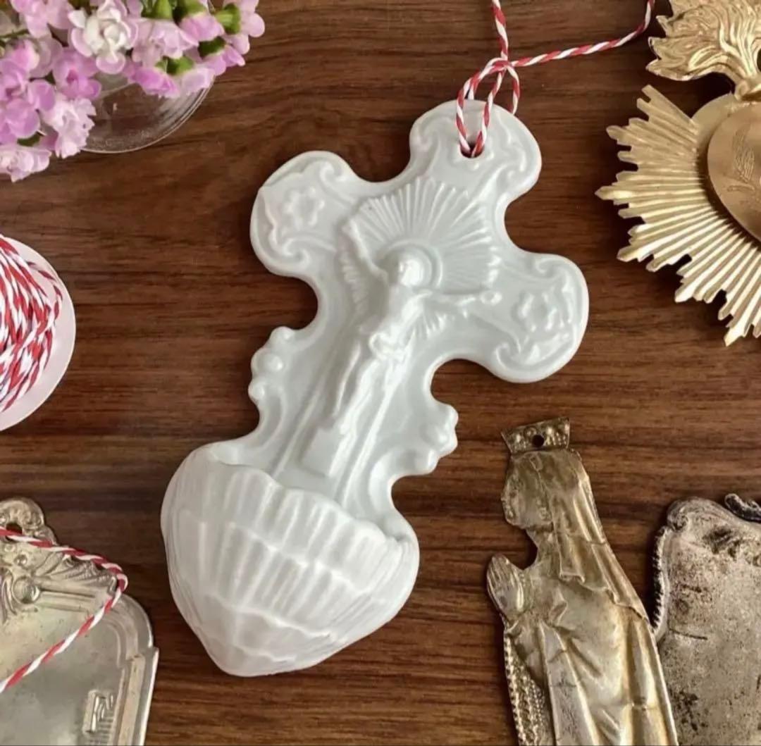 フランスアンティーク ♧ 十字架の聖水盤 16.3cm