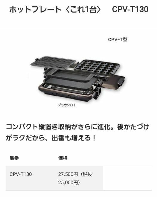 【コロナも安心！新品未開封】タイガー ホットプレート CPV-T130(T)