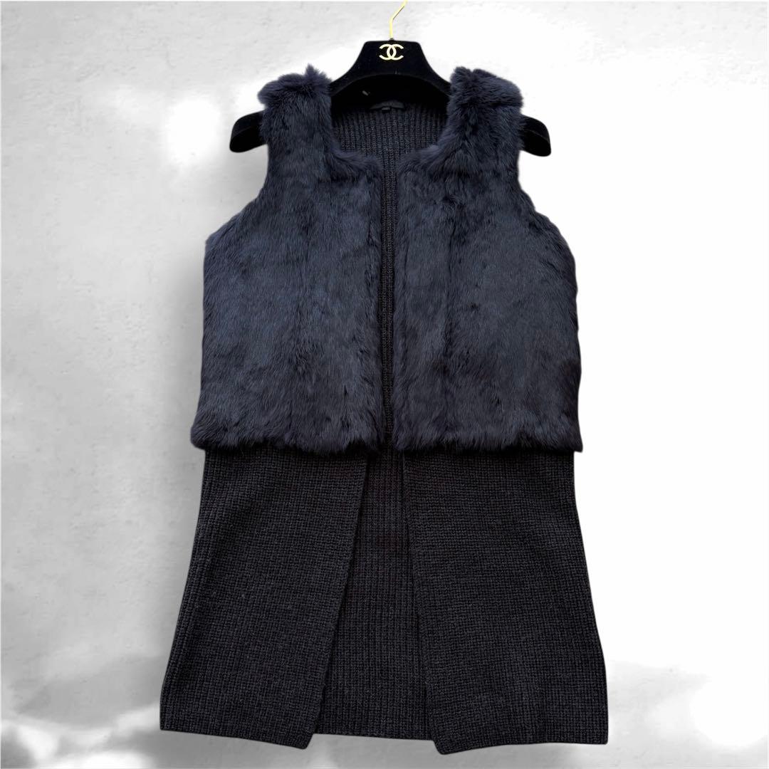 【まーや ✨】ANAYI ラビットファー切り替えニット ジレロングジレ38