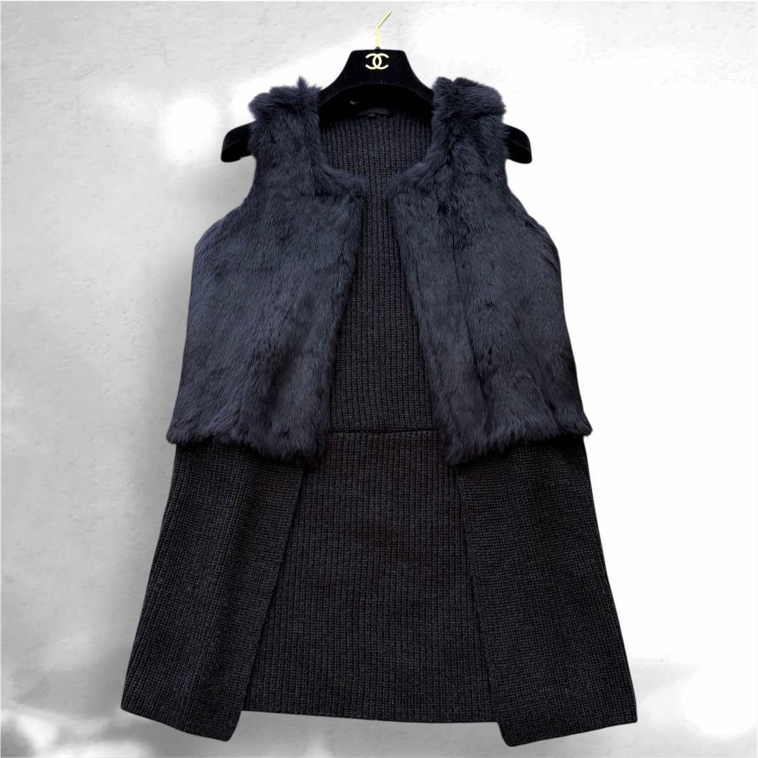 【まーや ✨】ANAYI ラビットファー切り替えニット ジレロングジレ38