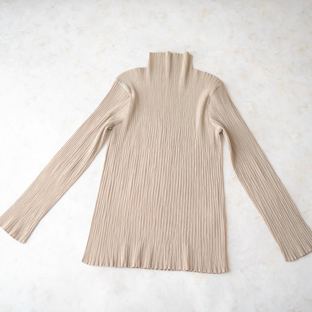 美品✨ISSEY MIYAKE プリーツ タートルネックカットソー ベージュ L