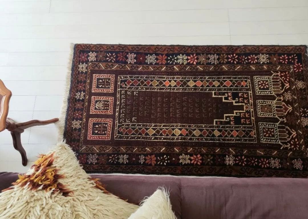 ※机の脚跡あり　ヴィンテージ　ラグ