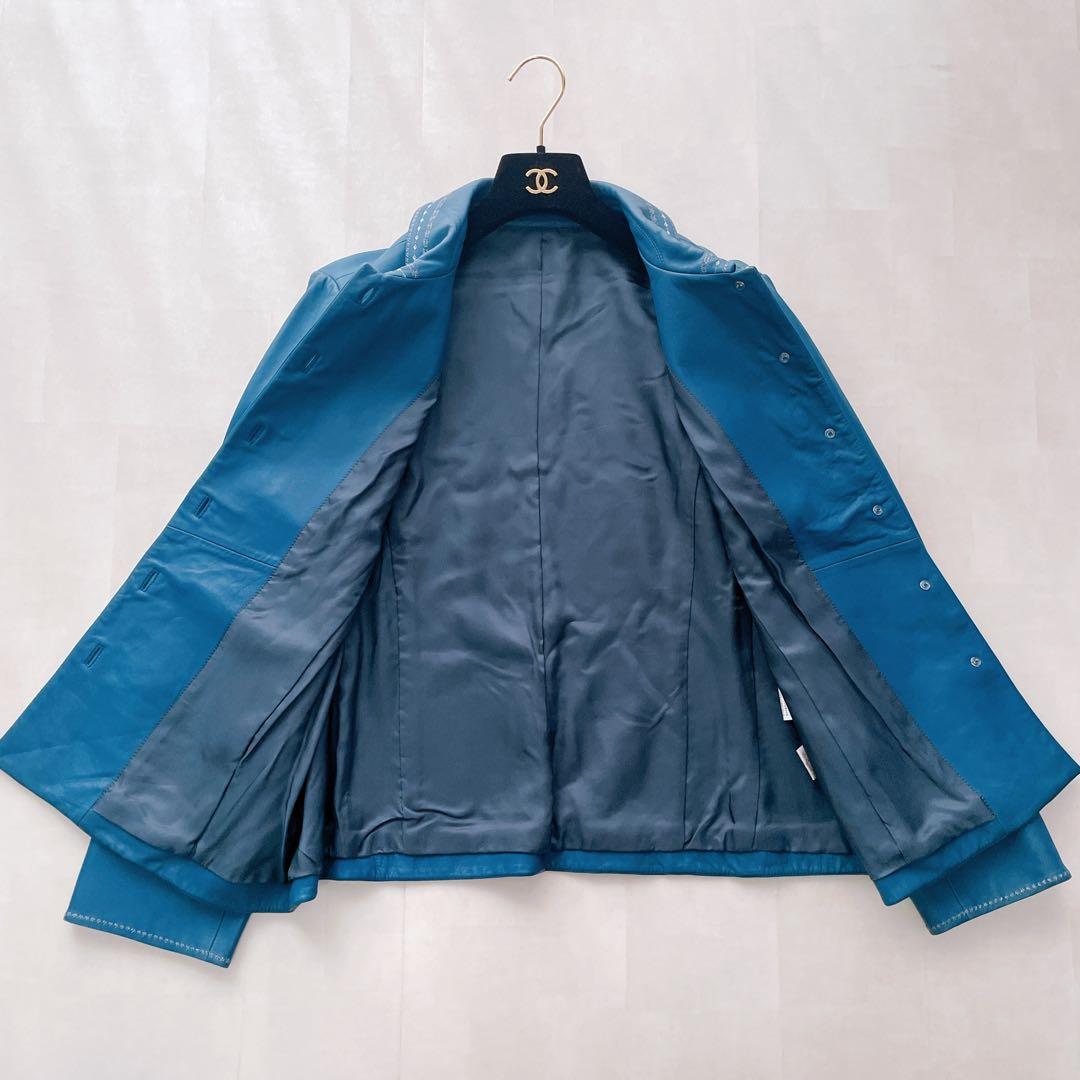 美品✨レリアン 羊革ジャケット 刺繍 13+ 大きいサイズ ブルー系