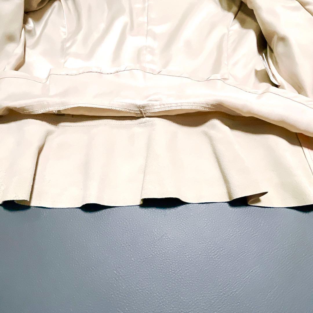 ★美品★バルマン　レザージャケット　ノーカラー　ペプラム　羊革 　9号(578)