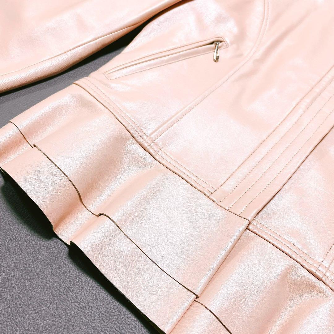 ★美品★バルマン　レザージャケット　ノーカラー　ペプラム　羊革 　9号(578)