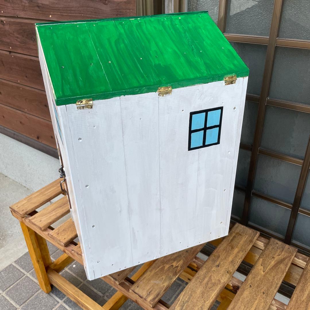 ハンドメイド、木製の家型ゴミ箱、ダスト収納BOX インテリア雑貨