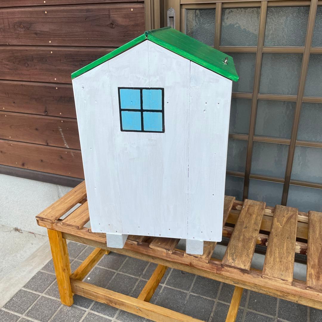 ハンドメイド、木製の家型ゴミ箱、ダスト収納BOX インテリア雑貨