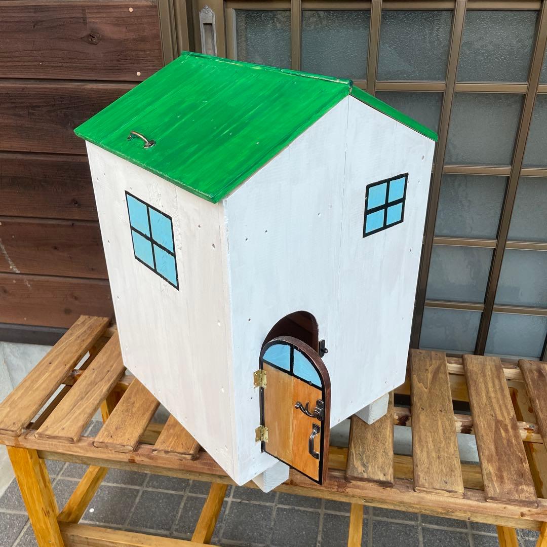 ハンドメイド、木製の家型ゴミ箱、ダスト収納BOX インテリア雑貨