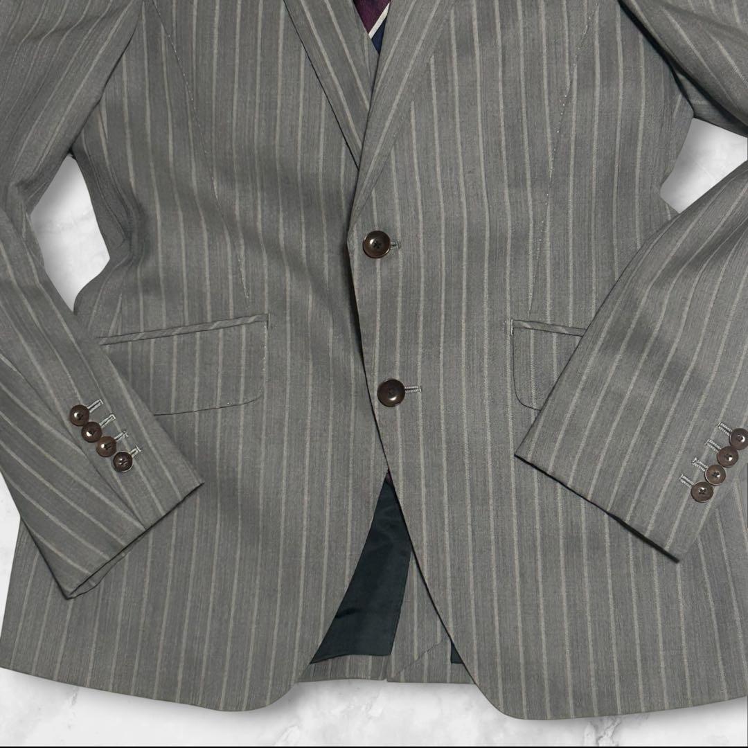 【美品】パーソンズ スーツ スリーピース グレー　ストライプ S相当