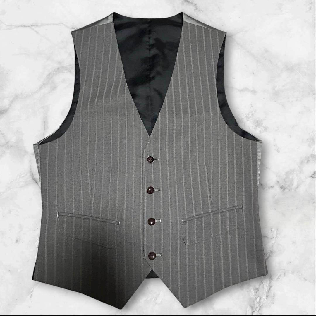 【美品】パーソンズ スーツ スリーピース グレー　ストライプ S相当