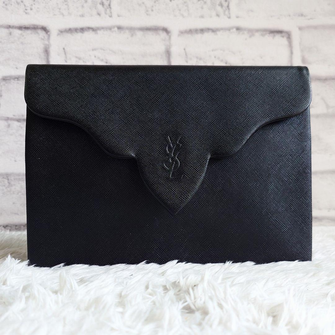 イヴサンローラン クラッチバッグ カサンドラ レザー ブラック レディース ロゴ