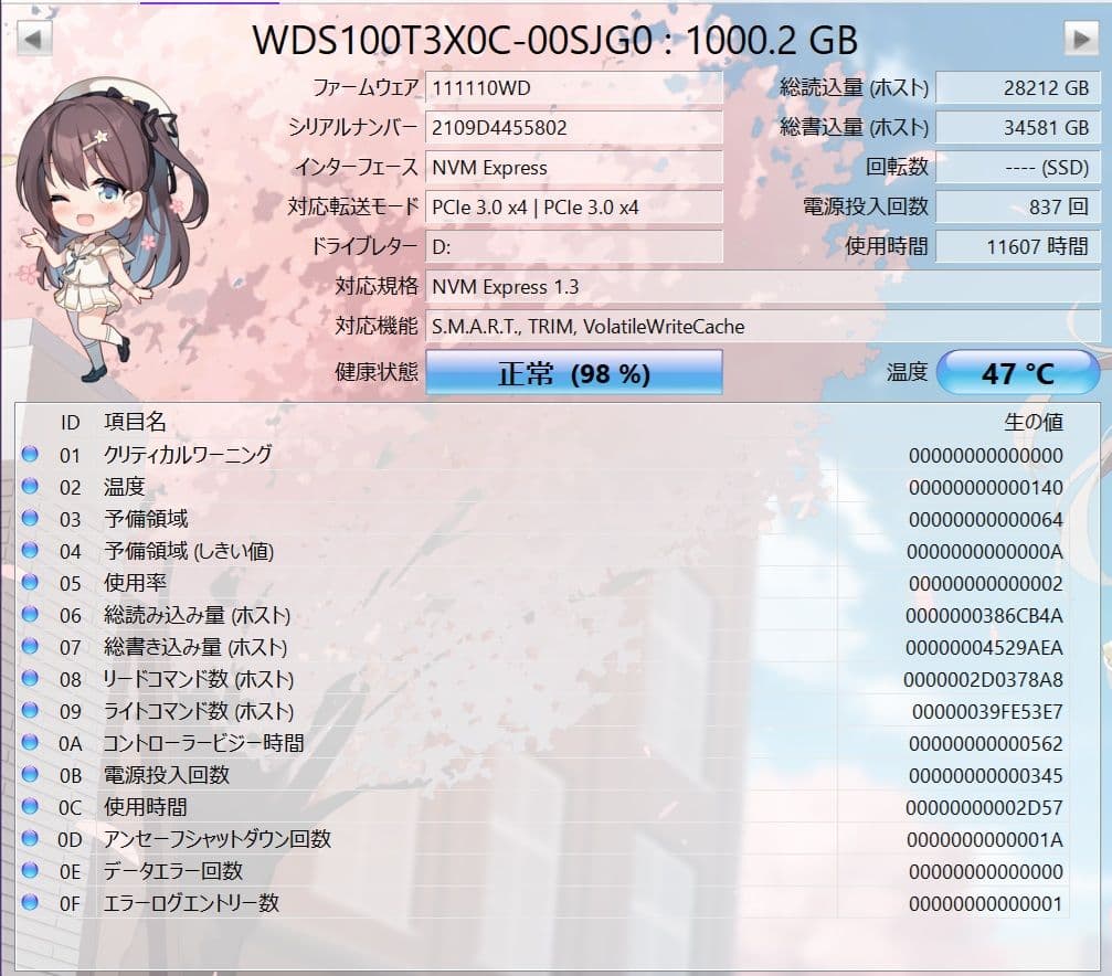 内蔵型SSD WD Black SN750 NVMe M.2 PCIe Gen3 ssd1TB