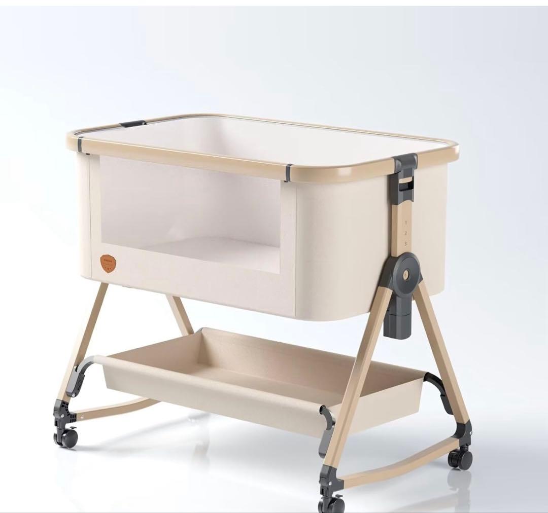 HZDMJ ベビーベッド ベージュ(カーキ) 【おまけ:防水シーツ付き】