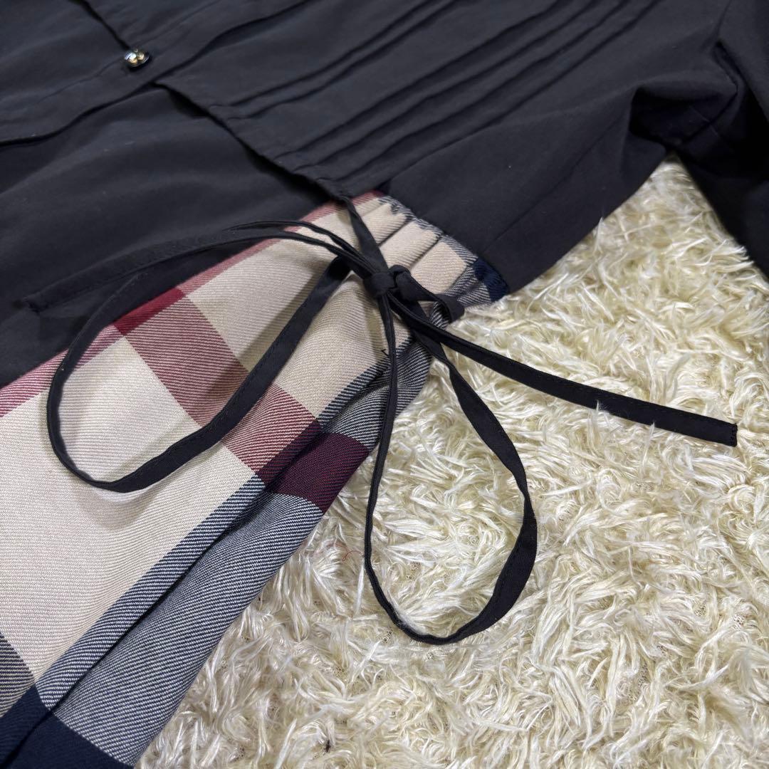 ブルーレーベルクレストブリッジ　プリーツ　サイドリボン　フレア　ロングワンピース