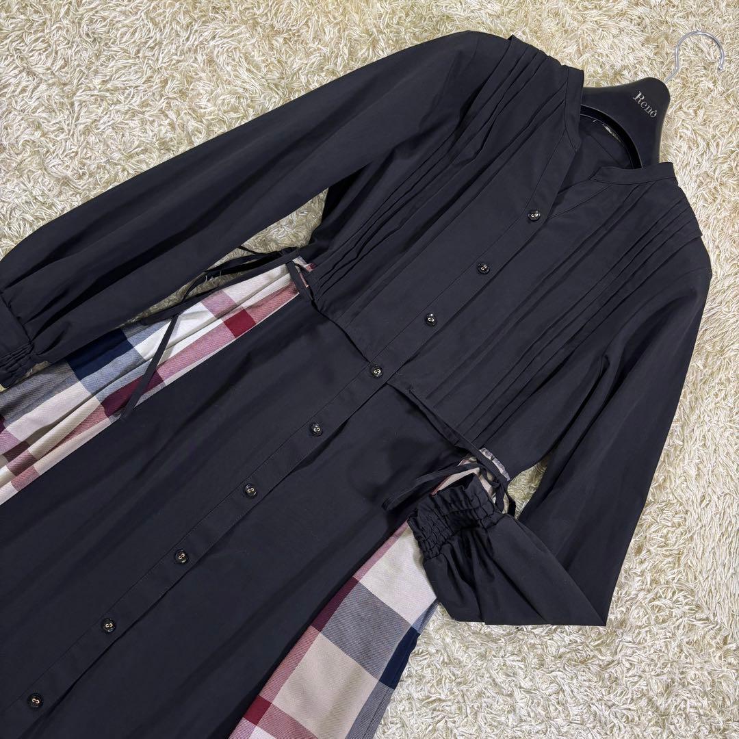 ブルーレーベルクレストブリッジ　プリーツ　サイドリボン　フレア　ロングワンピース