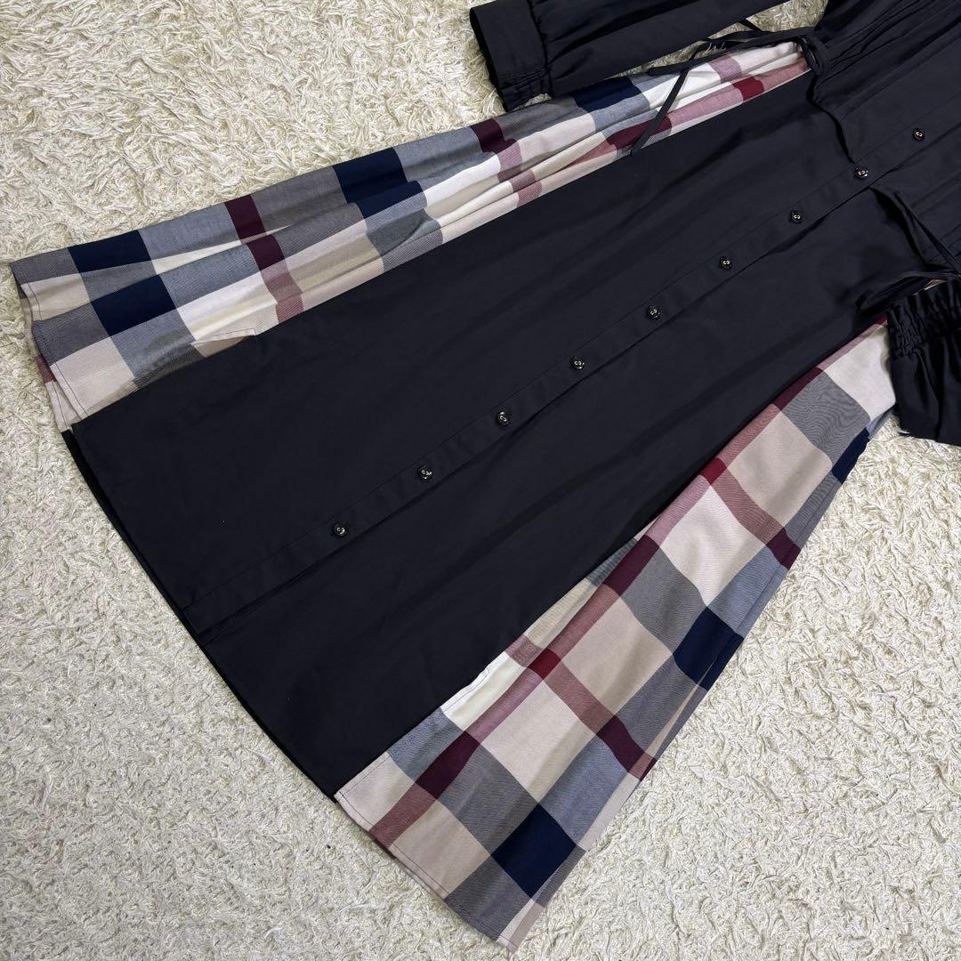 ブルーレーベルクレストブリッジ　プリーツ　サイドリボン　フレア　ロングワンピース