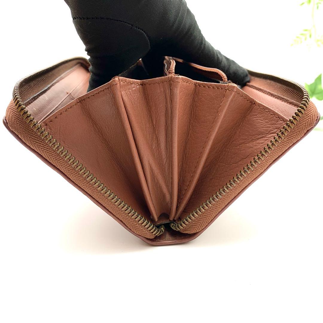 【美品】GUCCI マイクロシマ 長財布 ラウンドファスナー ピンクブラウン系