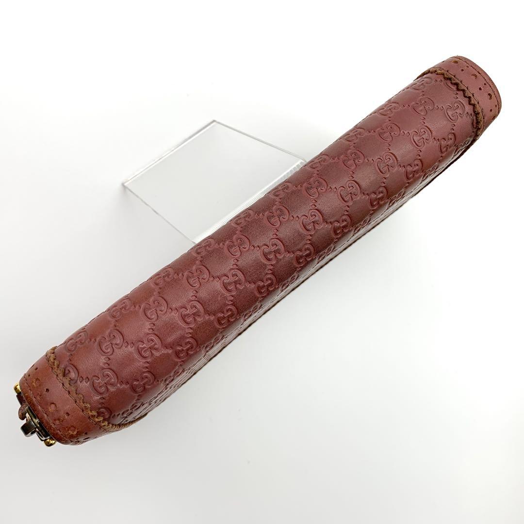 【美品】GUCCI マイクロシマ 長財布 ラウンドファスナー ピンクブラウン系