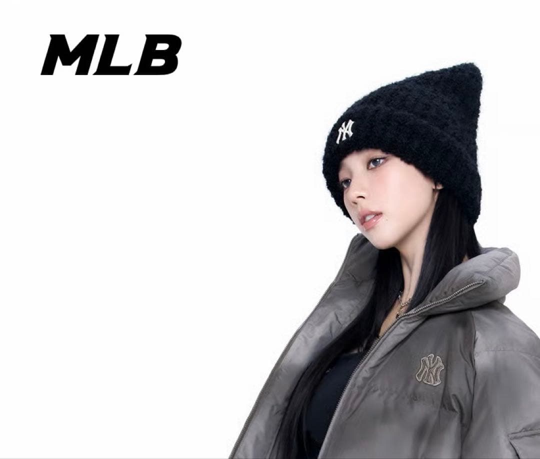 MLB 韓国限定　韓国　人気　aespa エスパ　カリナ　猫耳　ニット帽　黒