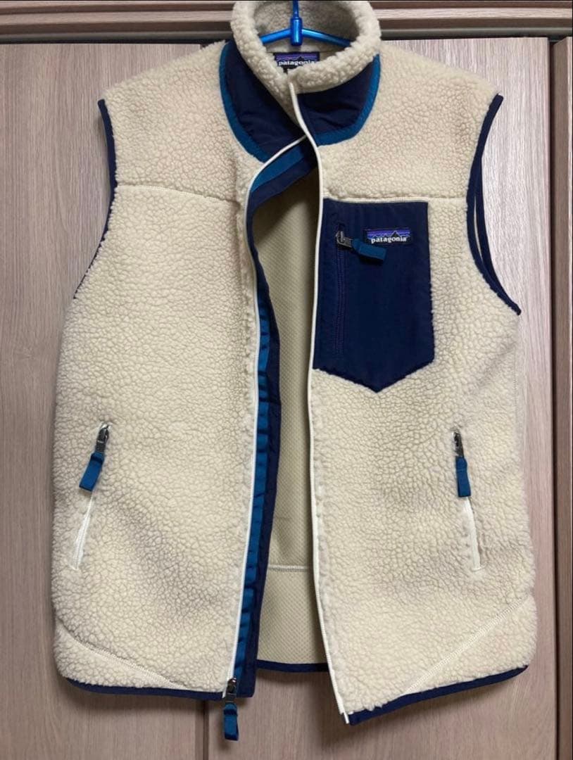 patagonia フリース ベスト S クリーム/ネイビー　レトロx
