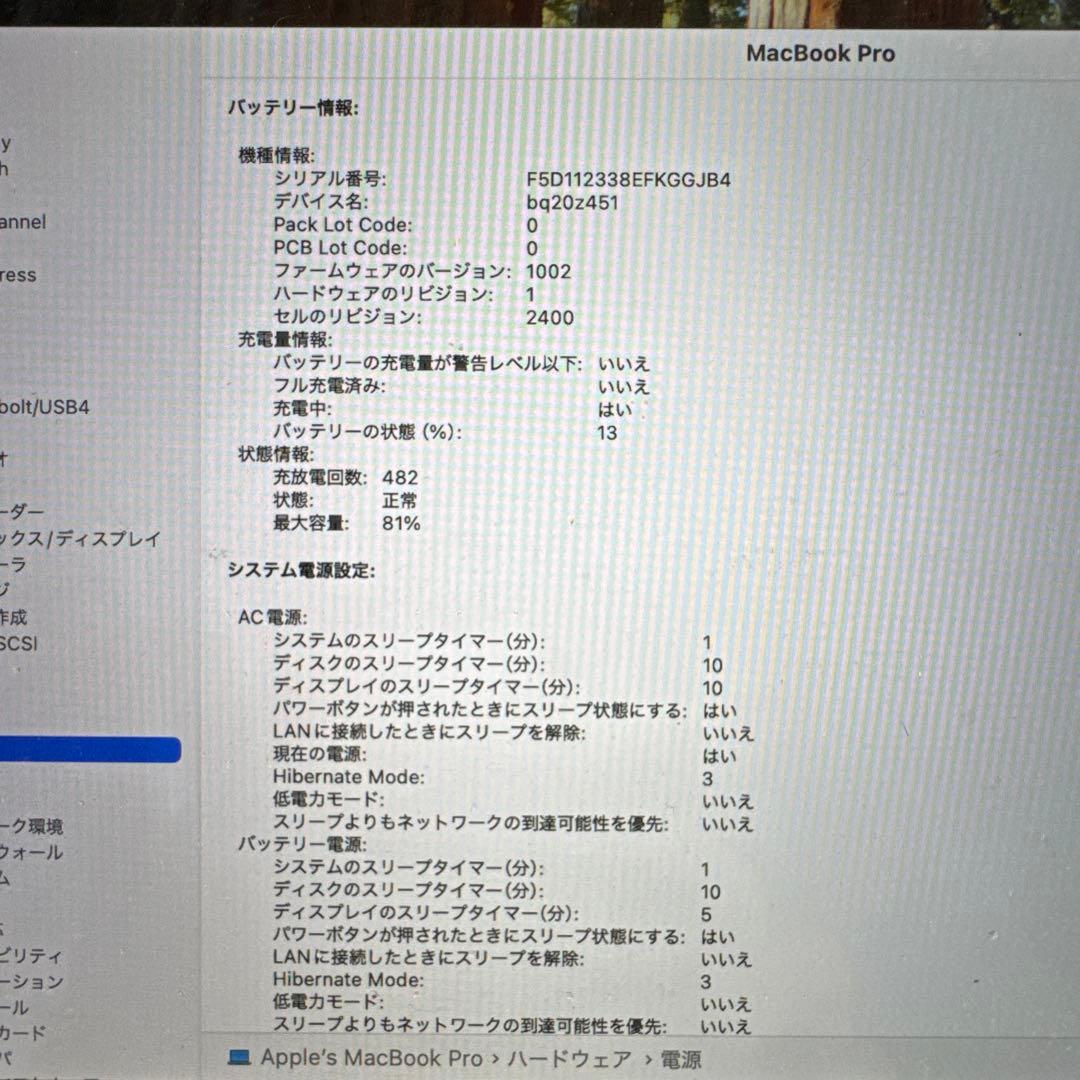 MacBook Pro 13インチ M1 メモリ16GB スペースグレー