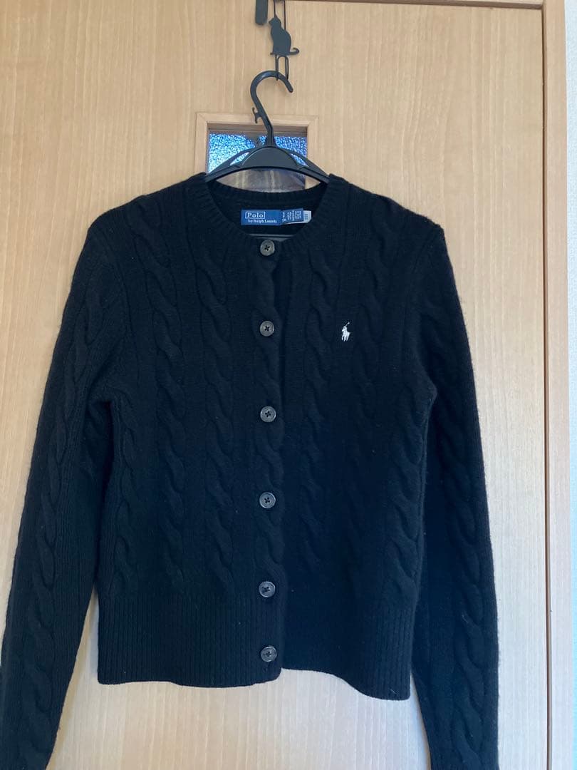 カシミヤ混　POLO ラルフローレン ケーブルニット カーディガン ブラック