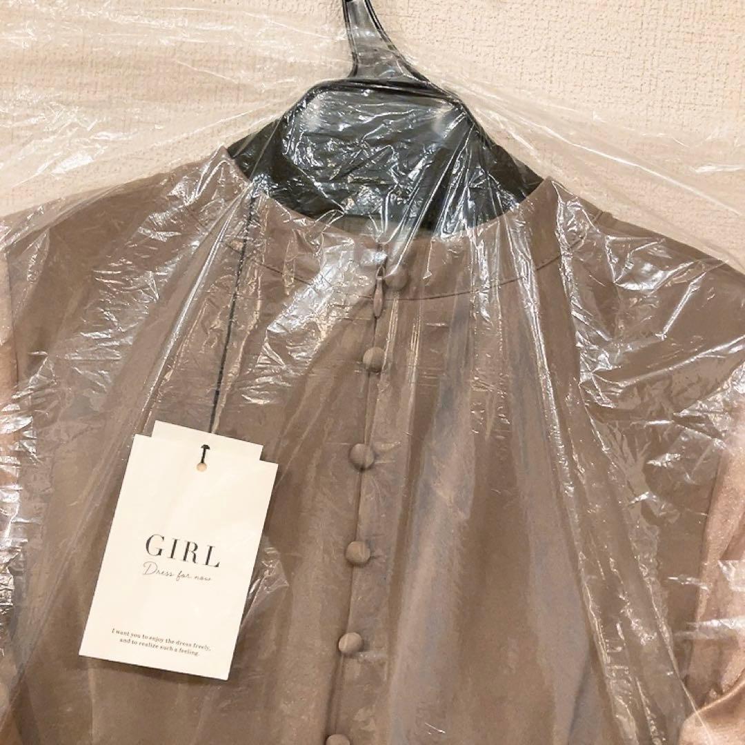 バルーン袖異素材ドッキング Iライン ロングワンピース　ドレス【GIRL】