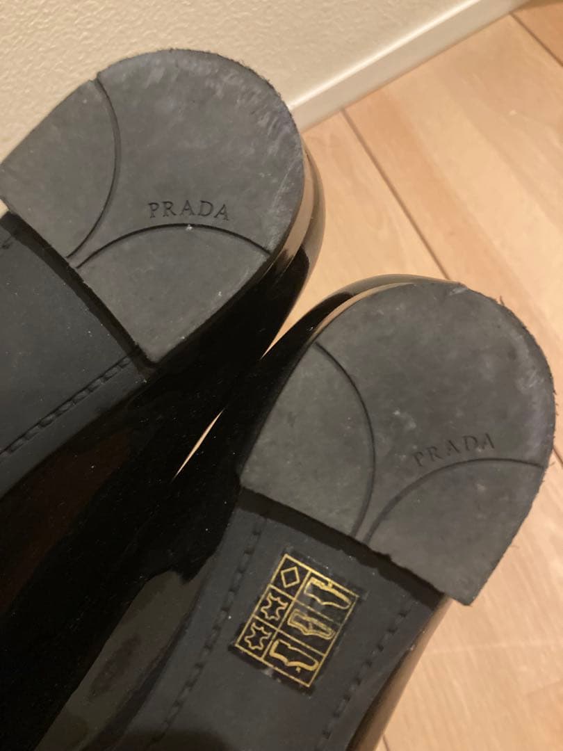 箱無し　美品　PRADAプラダ　フラットシューズ　パンプス　リボン　ブラック 黒