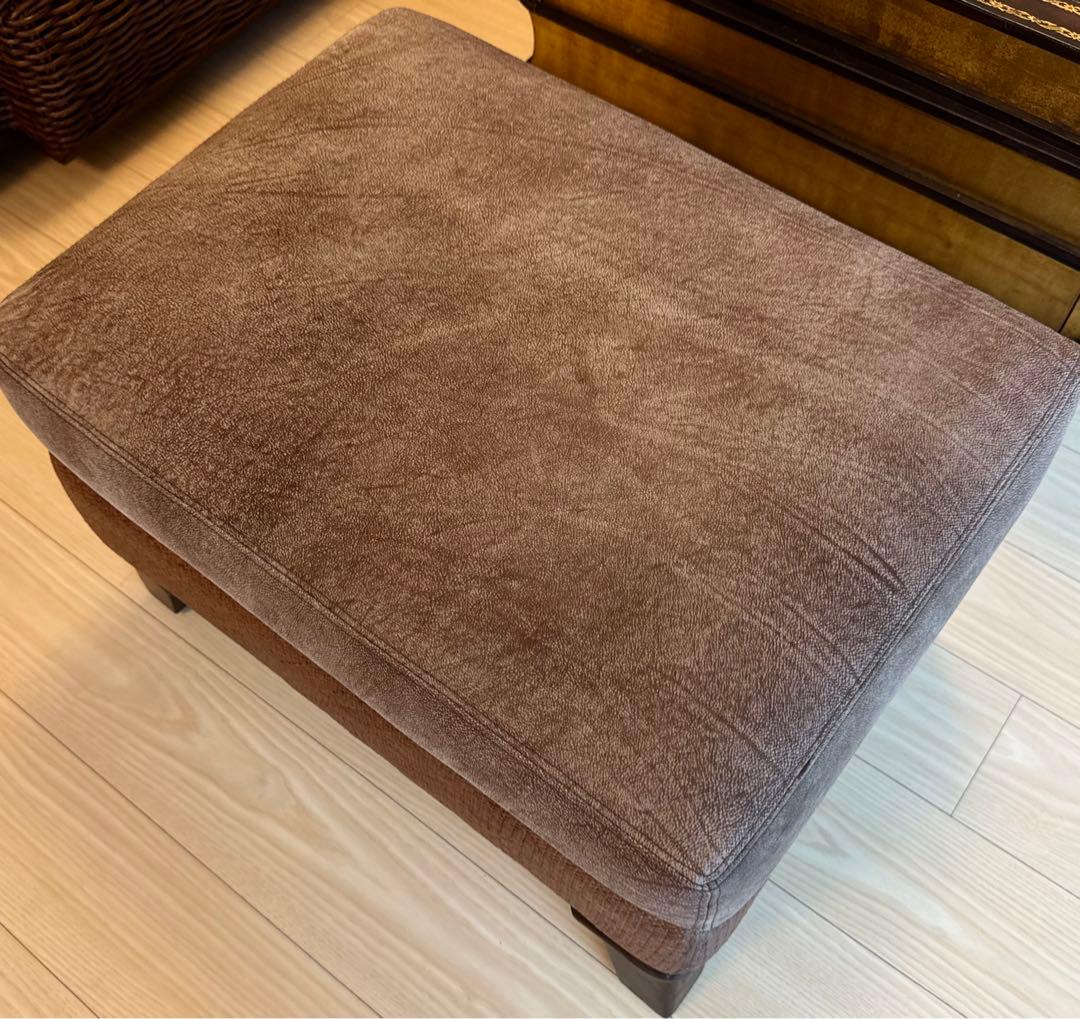 高品質な革張り＆ラタン オットマン スツール