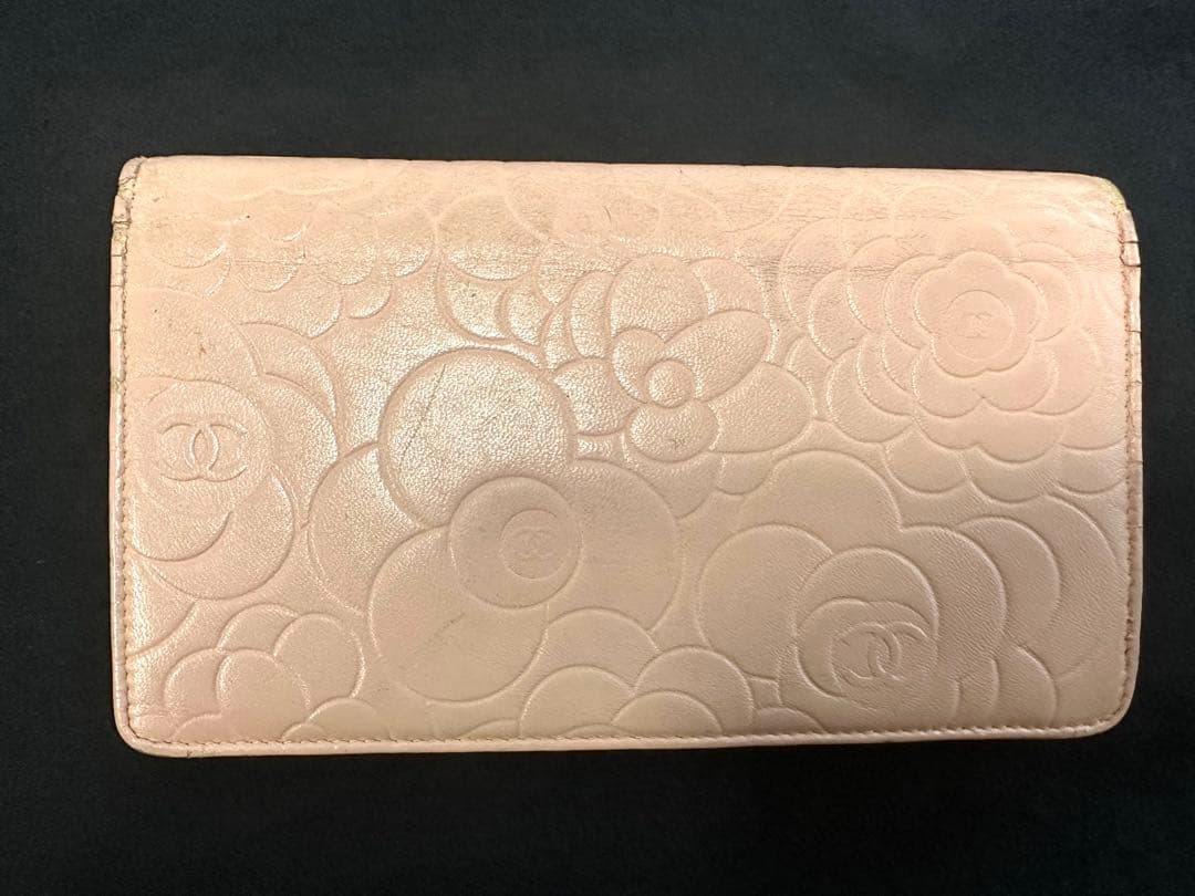 CHANEL フラワーエンボス 長財布 ピンク