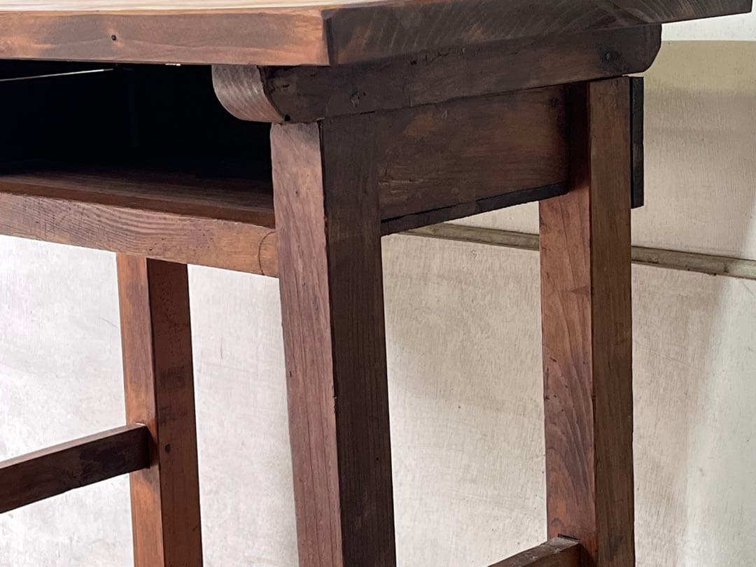 古い学校の木製机 昭和レトロ一枚板デスク 学習机 テーブル