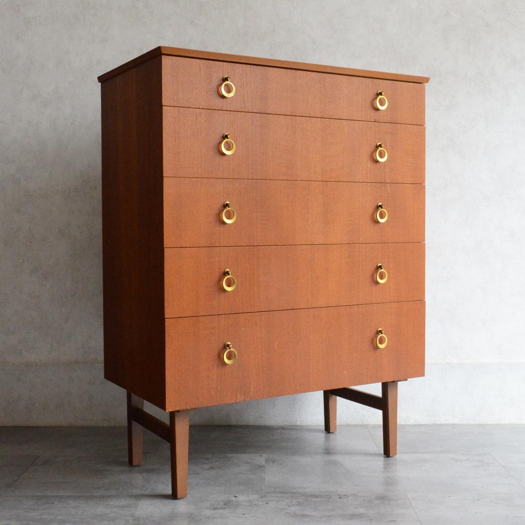 イギリスヴィンテージ ミッドセンチュリー チーク 5段チェスト 北欧家具 タンス