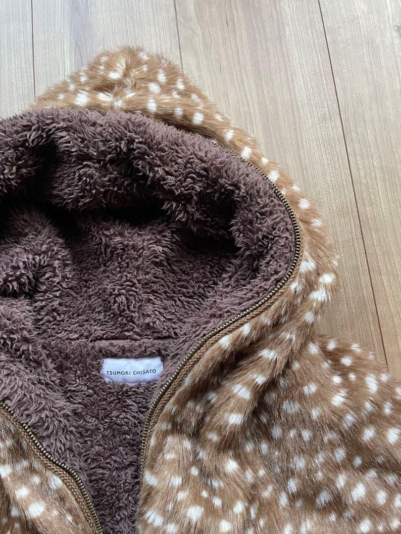 ツモリチサト　バンビ柄　フェイクファー ジャケット　M