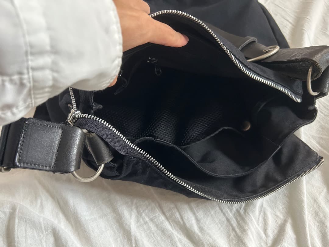 Y’s for men ショルダーバッグ 大容量 ウールギャバ レザー