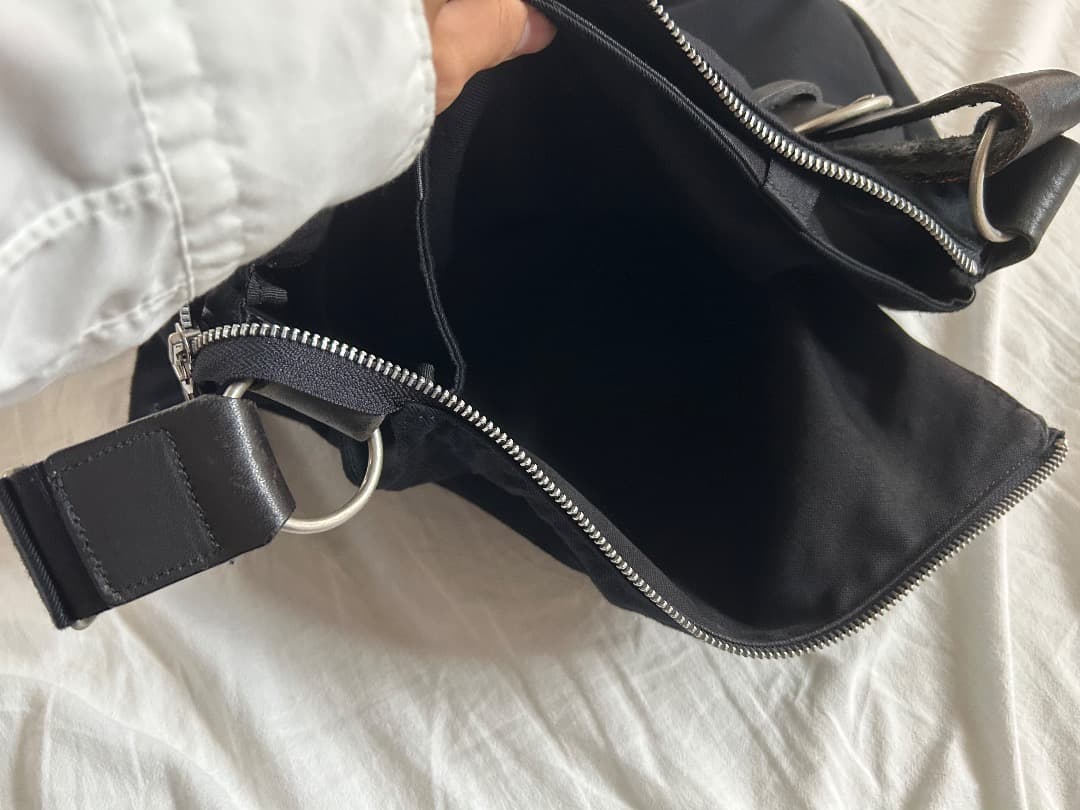 Y’s for men ショルダーバッグ 大容量 ウールギャバ レザー