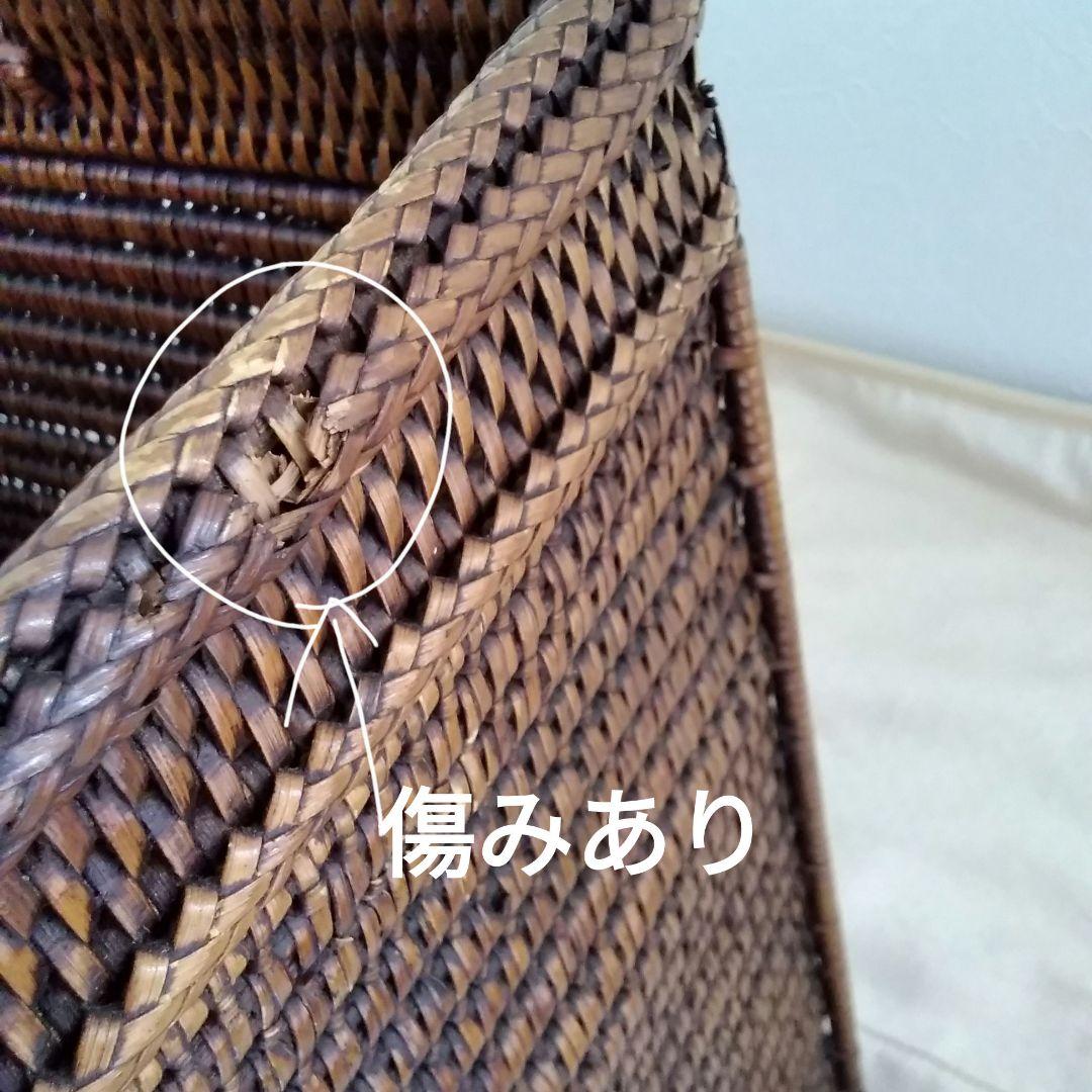 年代不明！両ハンドルかご！籐籠竹籠 竹細工 竹編みカゴ 小物入れ！経年美品！