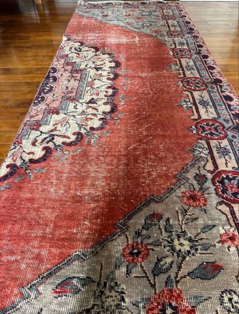 265×88 シャービー茜色 ハーフメダリオン ヴィンテージ トルコラグ