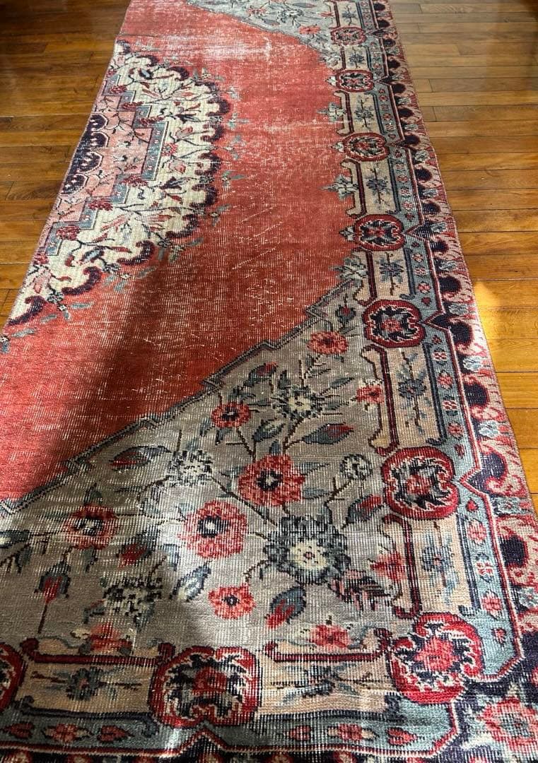 265×88 シャービー茜色 ハーフメダリオン ヴィンテージ トルコラグ