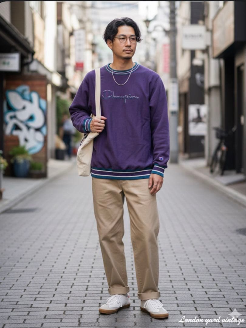 273Champion リバースウィーブ 刺繍ロゴ 紫 USA製