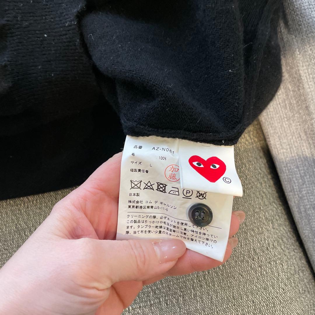 ま*)様 PLAY コムデギャルソン　ニットカーディガン　L パート刺繍ブラック