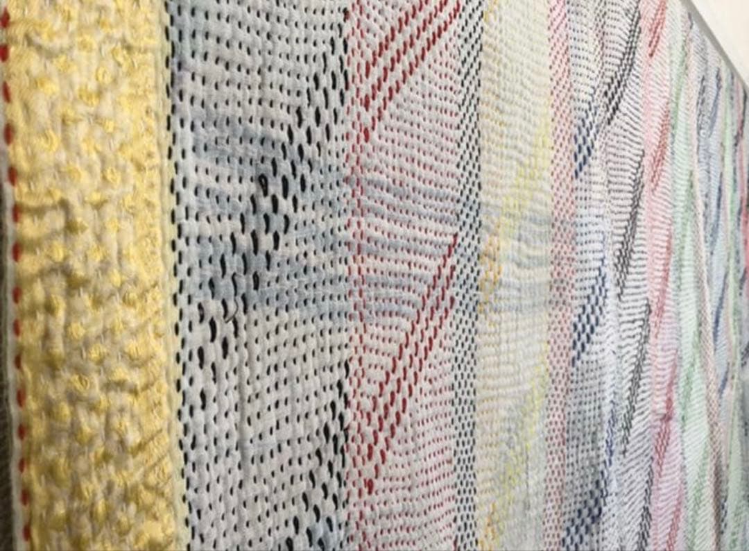 金糸が美しいラリーキルト カンタ刺繍　刺し子　エスニック　ハンドメイド　パッチワ